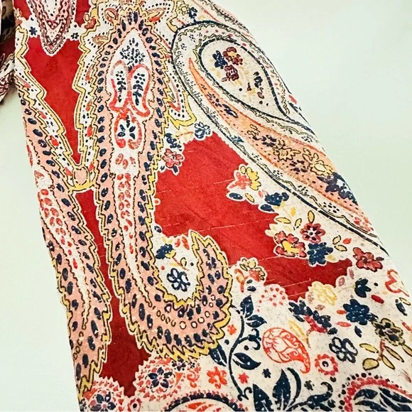 Knox Rose Boho Peasant Blouse Red Paisley Ruffle Hem Long Sleeve Top Sz Medium - Picture 9 of 9